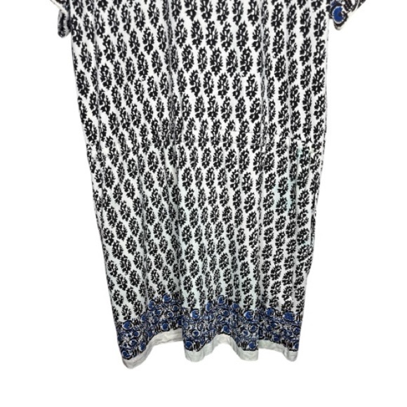 Tory Burch Amara Short Sleeve Graphic Print Cotton Dress Ivory Guru Medium - Picture 8 of 13